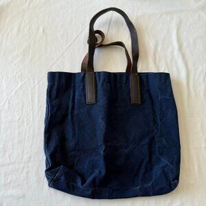 Everlane Navy Blue Canvas Tote Bag With Leather Straps
